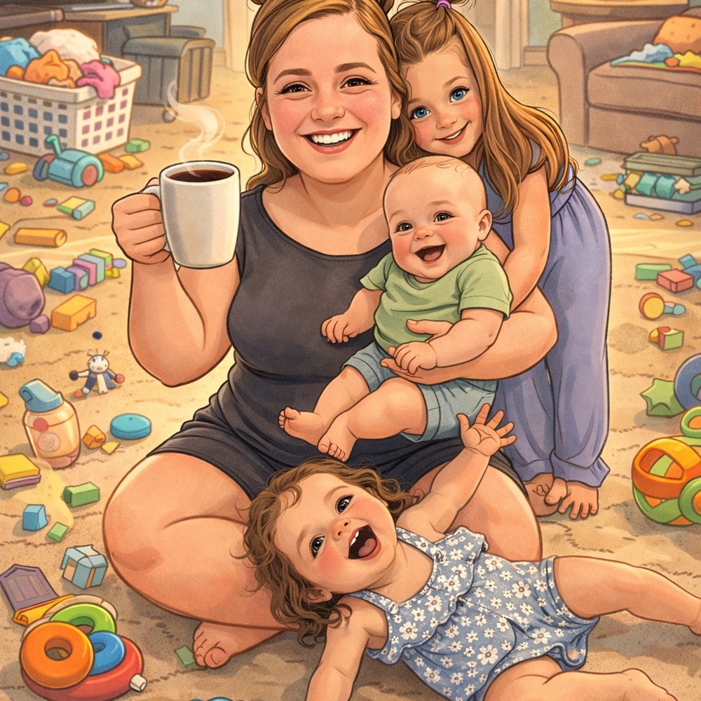 Family Illustration with Coffee